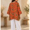Orange and Olive Paisley Reversible Kantha Top – Handmade Vintage Cotton Sari Boho Top, Free Size - Image 5