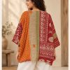 Red and Orange Block Print Patchwork Reversible Kantha Top – Handmade Vintage Cotton Sari Boho Top, Free Size - Image 5