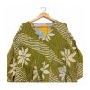 Olive Green and Cream Floral Reversible Kantha Top – Handmade Vintage Cotton Sari Boho Top, Free Size - Image 3