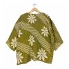 Olive Green and Cream Floral Reversible Kantha Top – Handmade Vintage Cotton Sari Boho Top, Free Size - Image 4