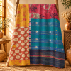 Olive Green Coral Pink Vintage Kantha Quilt – Paisley Floral Hand Stitched Cotton Throw 60x90 Inch - Image 5