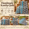 Blue Floral Kantha Quilt 60x90 – Handmade Cotton Bedspread - Image 4