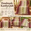 Cream Green Floral Vintage Kantha Quilt – Paisley Rose Hand Stitched Cotton Bedspread 60x90 Inch - Image 4