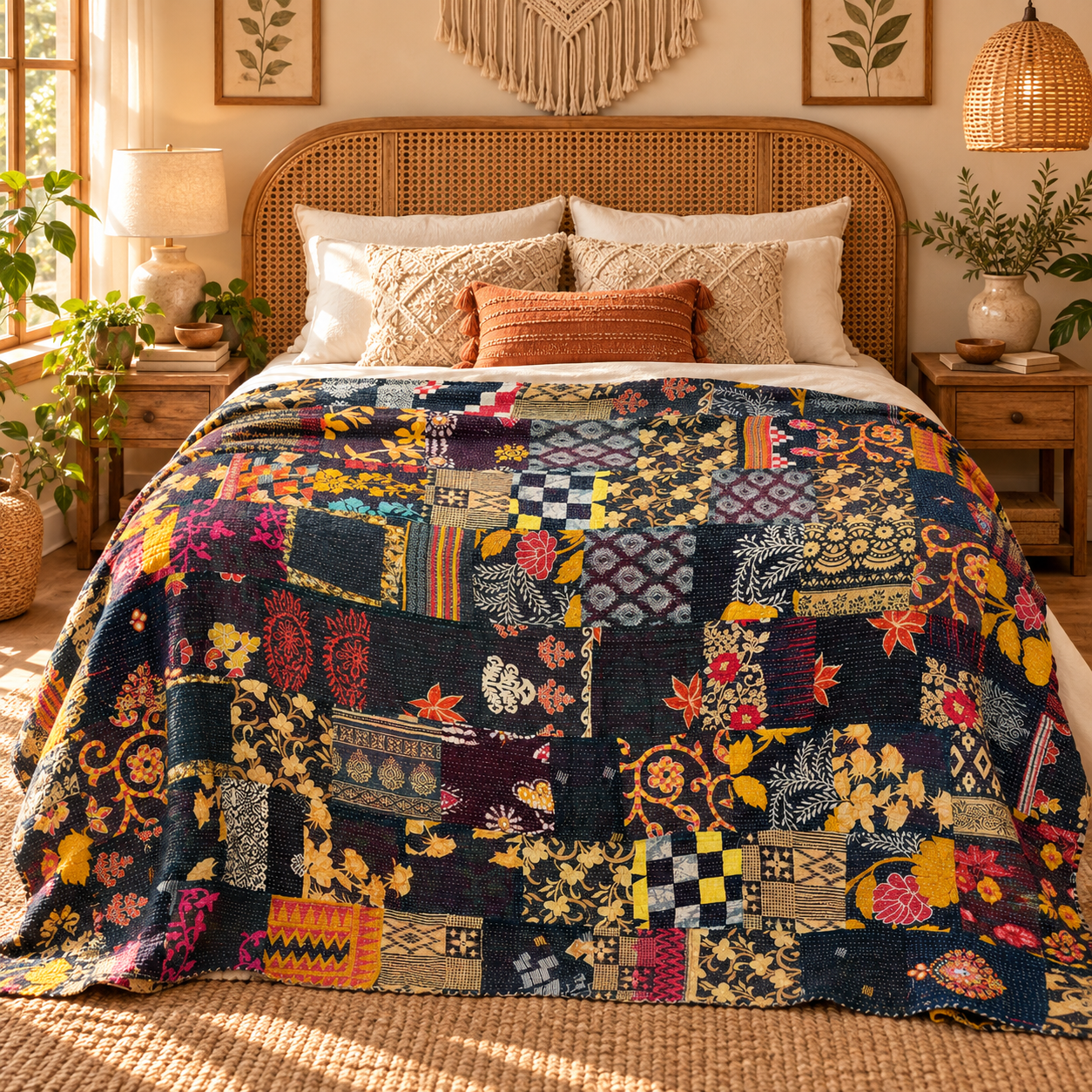 Assorted Black Patchwork Kantha Quilt 60x90 – Handmade Cotton Bedspread - Image 2
