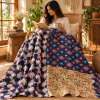 Navy Blue Floral Vintage Kantha Quilt – Handmade Cotton Indian Bedspread Throw 60x90 Inch - Image 3