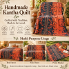 Burnt Orange & Navy Blue Vintage Kantha Quilt – Swirl Geometric Hand Stitched Cotton Throw 60x90 Inch - Image 4