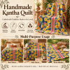 Navy Blue Yellow Floral Vintage Kantha Quilt – Handmade Cotton Bedspread Throw 60x90 Inch - Image 4