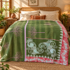 Olive Green Vintage Kantha Quilt – Paisley Floral Hand Stitched Cotton Throw 60x90 Inch - Image 2