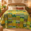 Assorted Green Patchwork Kantha Quilt 60x90 – Handmade Cotton Bedspread - Image 2