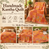 Assorted Orange Patchwork Kantha Quilt 60x90 – Handmade Cotton Bedspread - Image 4