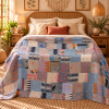 Assorted Grey Blue Patchwork Kantha Quilt 60x90 – Handmade Cotton Bedspread - Image 2