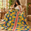 Navy Blue Yellow Floral Vintage Kantha Quilt – Handmade Cotton Bedspread Throw 60x90 Inch - Image 3