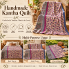 Cream Purple Floral Vintage Kantha Quilt – Hand Stitched Cotton Indian Bedspread Throw 60x90 Inch - Image 4