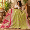 Light Green & Pink Floral Vintage Kantha Quilt – Hand Stitched Sari Cotton Throw 60x90 Inch - Image 3