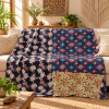 Navy Blue Floral Vintage Kantha Quilt – Handmade Cotton Indian Bedspread Throw 60x90 Inch