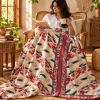 Cream Red Geometric Vintage Kantha Quilt – Handmade Cotton Indian Bedspread Throw 60x90 Inch - Image 3