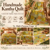 Assorted Green Yellow Patchwork Kantha Quilt 60x90 – Handmade Cotton Bedspread - Image 4